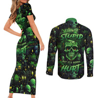 I Can Fix Stupid But Is Gonna Hurt Couples Matching Short Sleeve Bodycon Dress and Long Sleeve Button Shirts - Wonder Print Shop