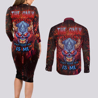 The Only Thing That Can Stop Me Is Me Couples Matching Long Sleeve Bodycon Dress and Long Sleeve Button Shirts - Wonder Print Shop