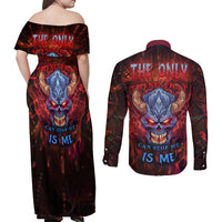 The Only Thing That Can Stop Me Is Me Couples Matching Off Shoulder Maxi Dress and Long Sleeve Button Shirts - Wonder Print Shop
