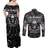 I'm Blunt Because God Rolled Me That Way Couples Matching Off Shoulder Maxi Dress and Long Sleeve Button Shirts - Wonder Print Shop