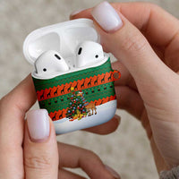 Giraffes Decorating Tree Gifts AirPods Case with Orange Green Holiday Pattern Design - Wonder Print Shop