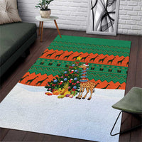 Giraffes Decorating Tree Gifts Area Rug with Orange Green Holiday Pattern Design - Wonder Print Shop