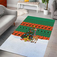 Giraffes Decorating Tree Gifts Area Rug with Orange Green Holiday Pattern Design - Wonder Print Shop