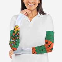Giraffes Decorating Tree Gifts Arm Sleeves with Orange Green Holiday Pattern Design - Wonder Print Shop