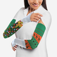 Giraffes Decorating Tree Gifts Arm Sleeves with Orange Green Holiday Pattern Design - Wonder Print Shop