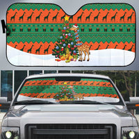 Giraffes Decorating Tree Gifts Auto Sun Shade with Orange Green Holiday Pattern Design - Wonder Print Shop