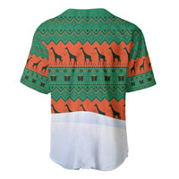 Giraffes Decorating Tree Gifts Baseball Jersey with Orange Green Holiday Pattern Design - Wonder Print Shop