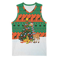 Giraffes Decorating Tree Gifts Basketball Jersey with Orange Green Holiday Pattern Design - Wonder Print Shop
