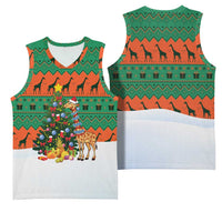 Giraffes Decorating Tree Gifts Basketball Jersey with Orange Green Holiday Pattern Design - Wonder Print Shop
