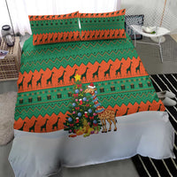 Giraffes Decorating Tree Gifts Bedding Set with Orange Green Holiday Pattern Design - Wonder Print Shop