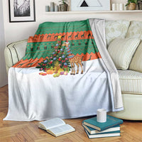 Giraffes Decorating Tree Gifts Blanket with Orange Green Holiday Pattern Design - Wonder Print Shop