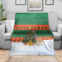 Giraffes Decorating Tree Gifts Blanket with Orange Green Holiday Pattern Design - Wonder Print Shop