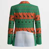 Giraffes Decorating Tree Gifts Blazer with Orange Green Holiday Pattern Design - Wonder Print Shop