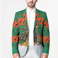 Giraffes Decorating Tree Gifts Blazer with Orange Green Holiday Pattern Design - Wonder Print Shop