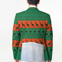 Giraffes Decorating Tree Gifts Blazer with Orange Green Holiday Pattern Design - Wonder Print Shop
