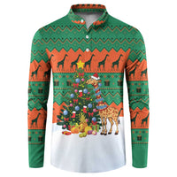 Giraffes Decorating Tree Gifts Button Sweatshirt with Orange Green Holiday Pattern Design - Wonder Print Shop