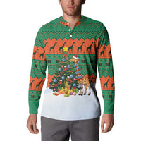 Giraffes Decorating Tree Gifts Button Sweatshirt with Orange Green Holiday Pattern Design - Wonder Print Shop