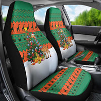 Giraffes Decorating Tree Gifts Car Seat Cover with Orange Green Holiday Pattern Design - Wonder Print Shop