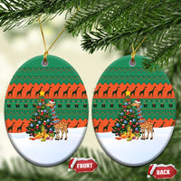 Giraffes Decorating Tree Gifts Ceramic Ornament with Orange Green Holiday Pattern Design - Wonder Print Shop