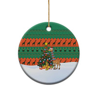 Giraffes Decorating Tree Gifts Ceramic Ornament with Orange Green Holiday Pattern Design - Wonder Print Shop