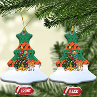 Giraffes Decorating Tree Gifts Ceramic Ornament with Orange Green Holiday Pattern Design - Wonder Print Shop