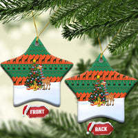 Giraffes Decorating Tree Gifts Ceramic Ornament with Orange Green Holiday Pattern Design - Wonder Print Shop