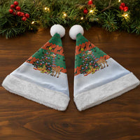 Giraffes Decorating Tree Gifts Christmas Santa Hat with Orange Green Holiday Pattern Design - Wonder Print Shop