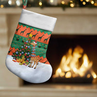 Giraffes Decorating Tree Gifts Christmas Stocking with Orange Green Holiday Pattern Design - Wonder Print Shop