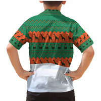 Giraffes Decorating Tree Gifts Family Matching Mermaid Dress and Hawaiian Shirt with Orange Green Holiday Pattern Design - Wonder Print Shop
