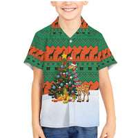 Giraffes Decorating Tree Gifts Family Matching Mermaid Dress and Hawaiian Shirt with Orange Green Holiday Pattern Design - Wonder Print Shop