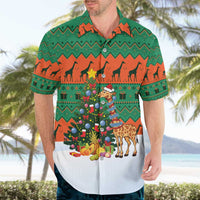 Giraffes Decorating Tree Gifts Hawaiian Shirt with Orange Green Holiday Pattern Design - Wonder Print Shop