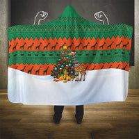 Giraffes Decorating Tree Gifts Hooded Blanket with Orange Green Holiday Pattern Design - Wonder Print Shop