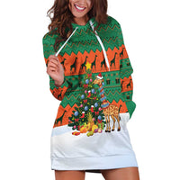 Giraffes Decorating Tree Gifts Hoodie Dress with Orange Green Holiday Pattern Design - Wonder Print Shop
