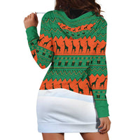 Giraffes Decorating Tree Gifts Hoodie Dress with Orange Green Holiday Pattern Design - Wonder Print Shop
