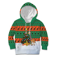 Giraffes Decorating Tree Gifts Kid Hoodie with Orange Green Holiday Pattern Design - Wonder Print Shop