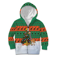 Giraffes Decorating Tree Gifts Kid Hoodie with Orange Green Holiday Pattern Design - Wonder Print Shop