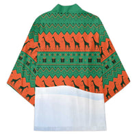 Giraffes Decorating Tree Gifts Kimono with Orange Green Holiday Pattern Design - Wonder Print Shop