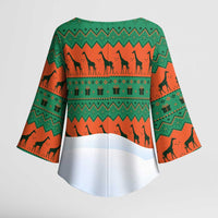 Giraffes Decorating Tree Gifts Kimono Sleeve Blouse with Orange Green Holiday Pattern Design - Wonder Print Shop