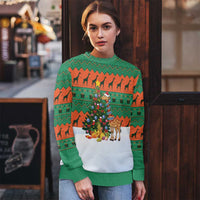 Giraffes Decorating Tree Gifts Ugly Christmas Sweater with Orange Green Holiday Pattern Design - Wonder Print Shop