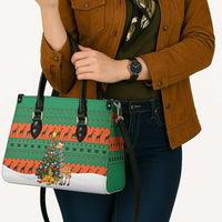 Giraffes Decorating Tree Gifts Leather Bag with Orange Green Holiday Pattern Design - Wonder Print Shop