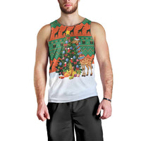 Giraffes Decorating Tree Gifts Men Tank Top with Orange Green Holiday Pattern Design - Wonder Print Shop