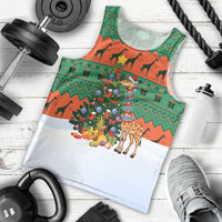 Giraffes Decorating Tree Gifts Men Tank Top with Orange Green Holiday Pattern Design - Wonder Print Shop