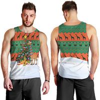 Giraffes Decorating Tree Gifts Men Tank Top with Orange Green Holiday Pattern Design - Wonder Print Shop