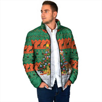 Giraffes Decorating Tree Gifts Padded Jacket with Orange Green Holiday Pattern Design - Wonder Print Shop