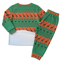 Giraffes Decorating Tree Gifts Christmas Pajama Set with Orange Green Holiday Pattern Design - Wonder Print Shop