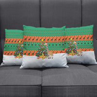 Giraffes Decorating Tree Gifts Pillow Cover with Orange Green Holiday Pattern Design - Wonder Print Shop