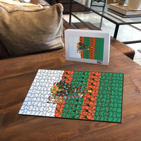 Giraffes Decorating Tree Gifts Puzzle with Orange Green Holiday Pattern Design - Wonder Print Shop