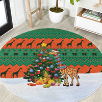 Giraffes Decorating Tree Gifts Round Carpet with Orange Green Holiday Pattern Design - Wonder Print Shop