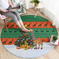 Giraffes Decorating Tree Gifts Round Carpet with Orange Green Holiday Pattern Design - Wonder Print Shop