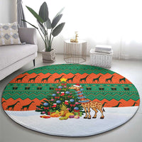 Giraffes Decorating Tree Gifts Round Carpet with Orange Green Holiday Pattern Design - Wonder Print Shop